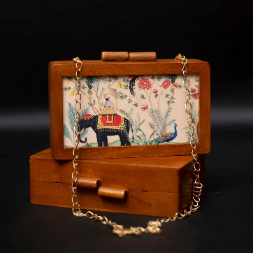 ELEPHANT WOODEN PRINTED CLUTCH