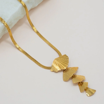 Gold Plated Ginkgo Leaves Pendant Necklace