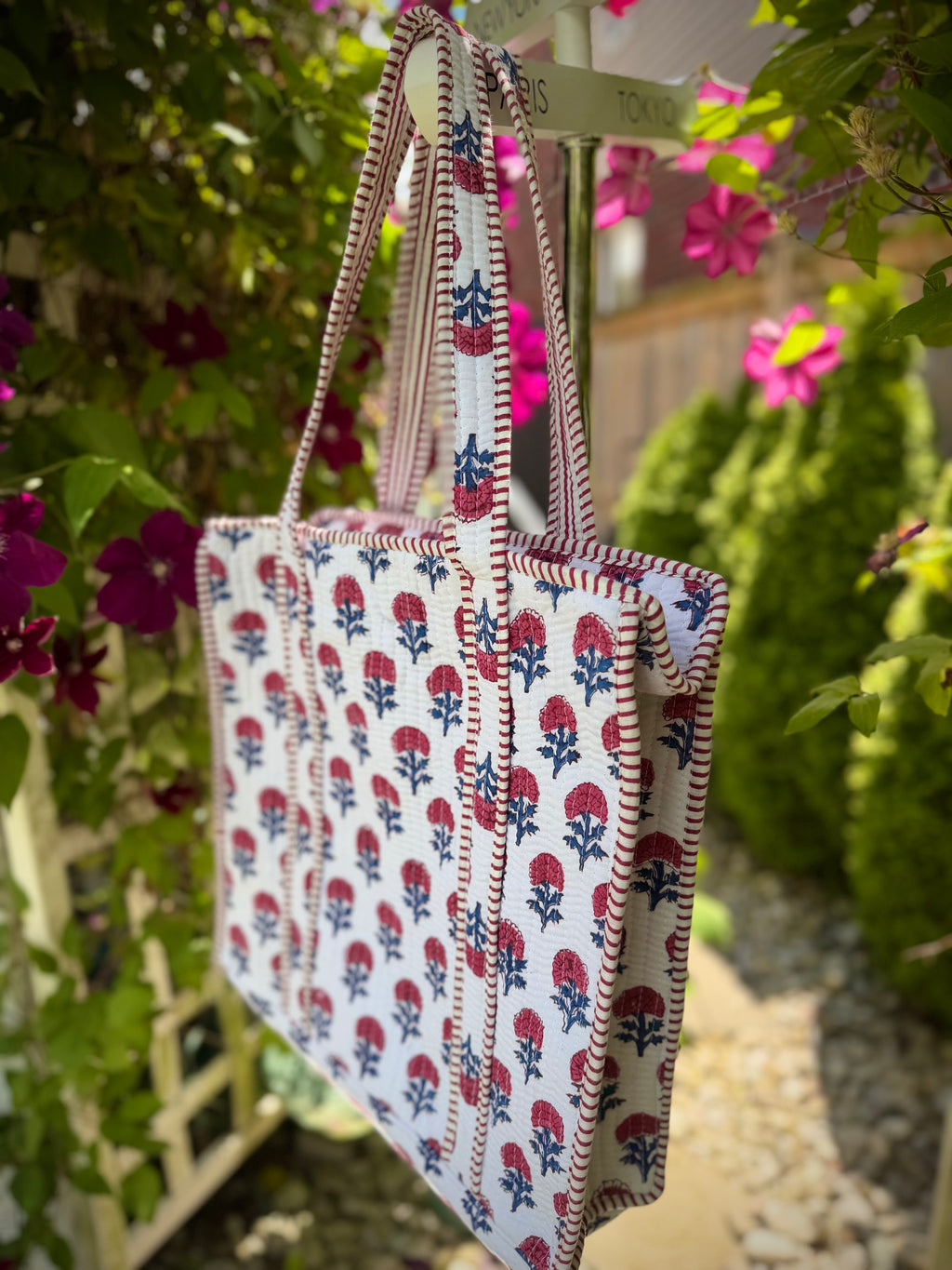 Pink and White Floral Tote Bag
