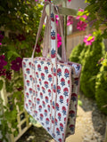 Pink and White Floral Tote Bag