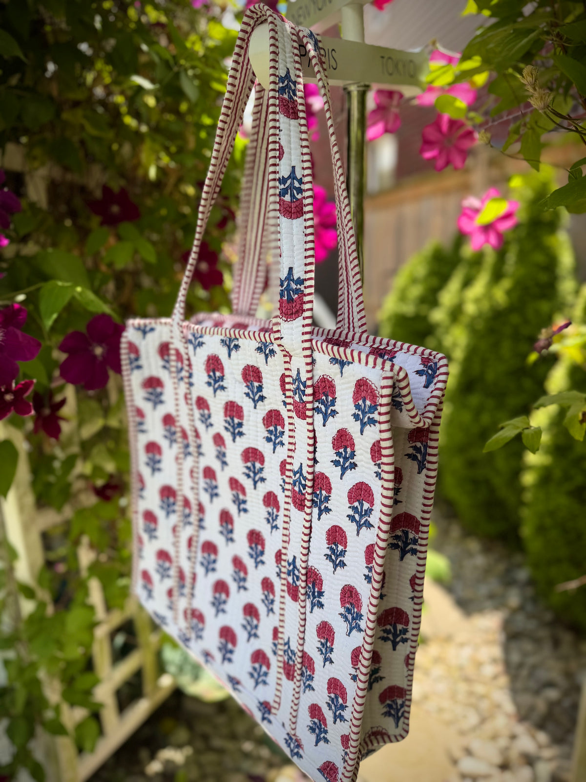 Pink and White Floral Tote Bag