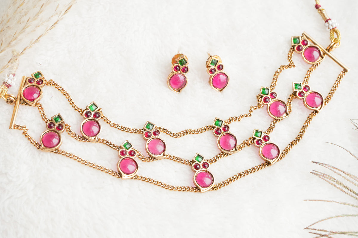 Abha Traditional 3- layered palakka style choker set
