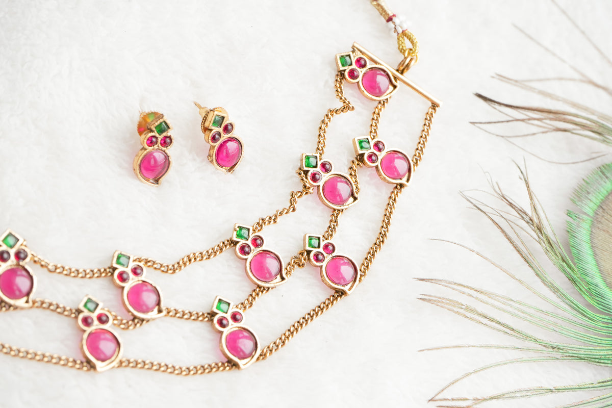 Abha Traditional 3- layered palakka style choker set