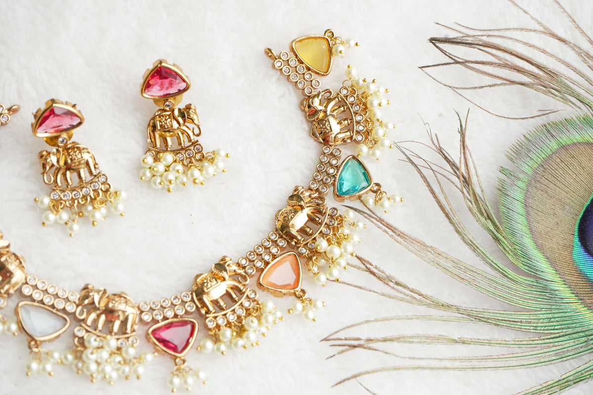 Abhitha Elephant Guttapusalu Necklace Set