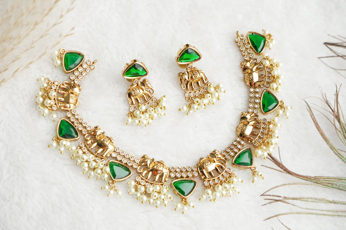 Abhitha Elephant Guttapusalu Necklace Set