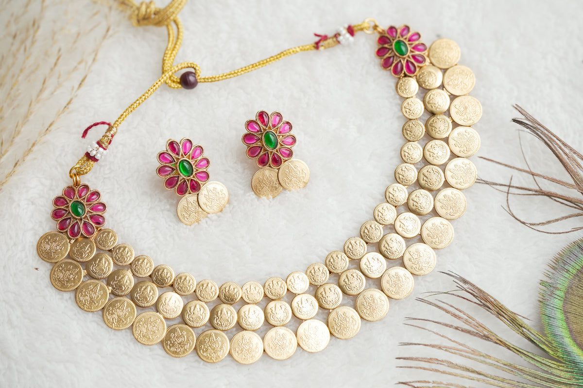 Apeksha Traditional 3- layered coin  necklace set