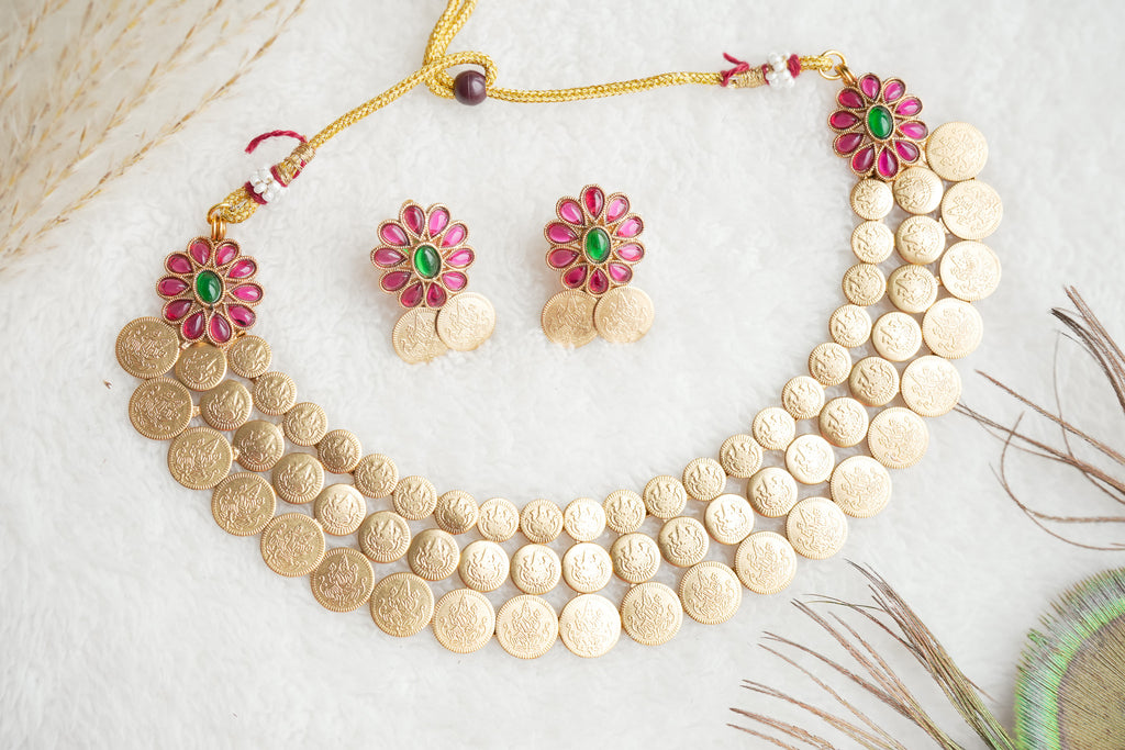 Apeksha Traditional 3- layered coin  necklace set