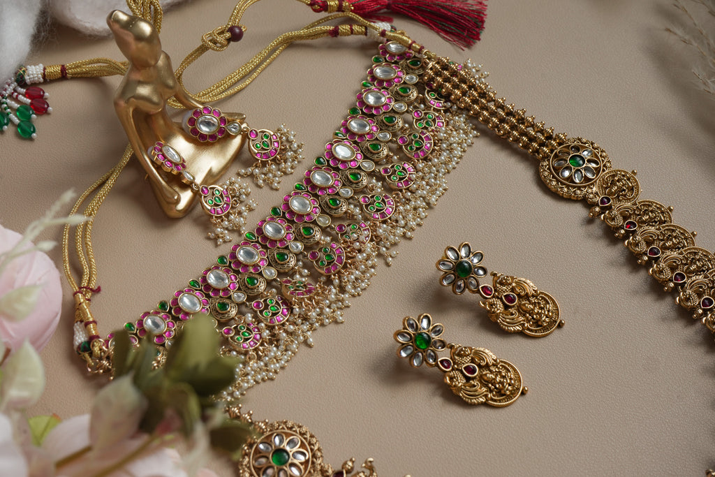 ARUNIMAI GUTTAPUSALU NECKLACE and KEMP LONG Haram SET