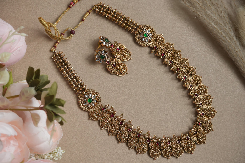 ARUNIMAI GUTTAPUSALU NECKLACE and KEMP LONG Haram SET