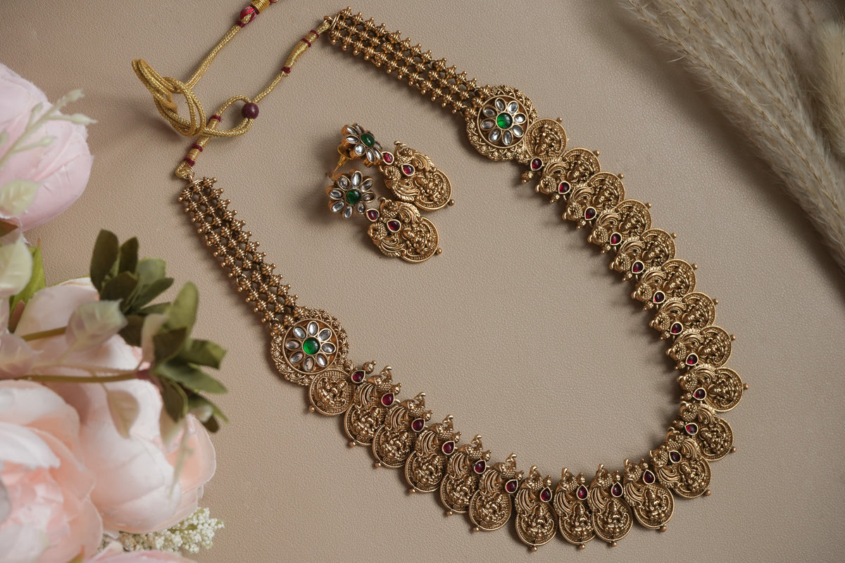 ARUNIMAI GUTTAPUSALU NECKLACE and KEMP LONG Haram SET