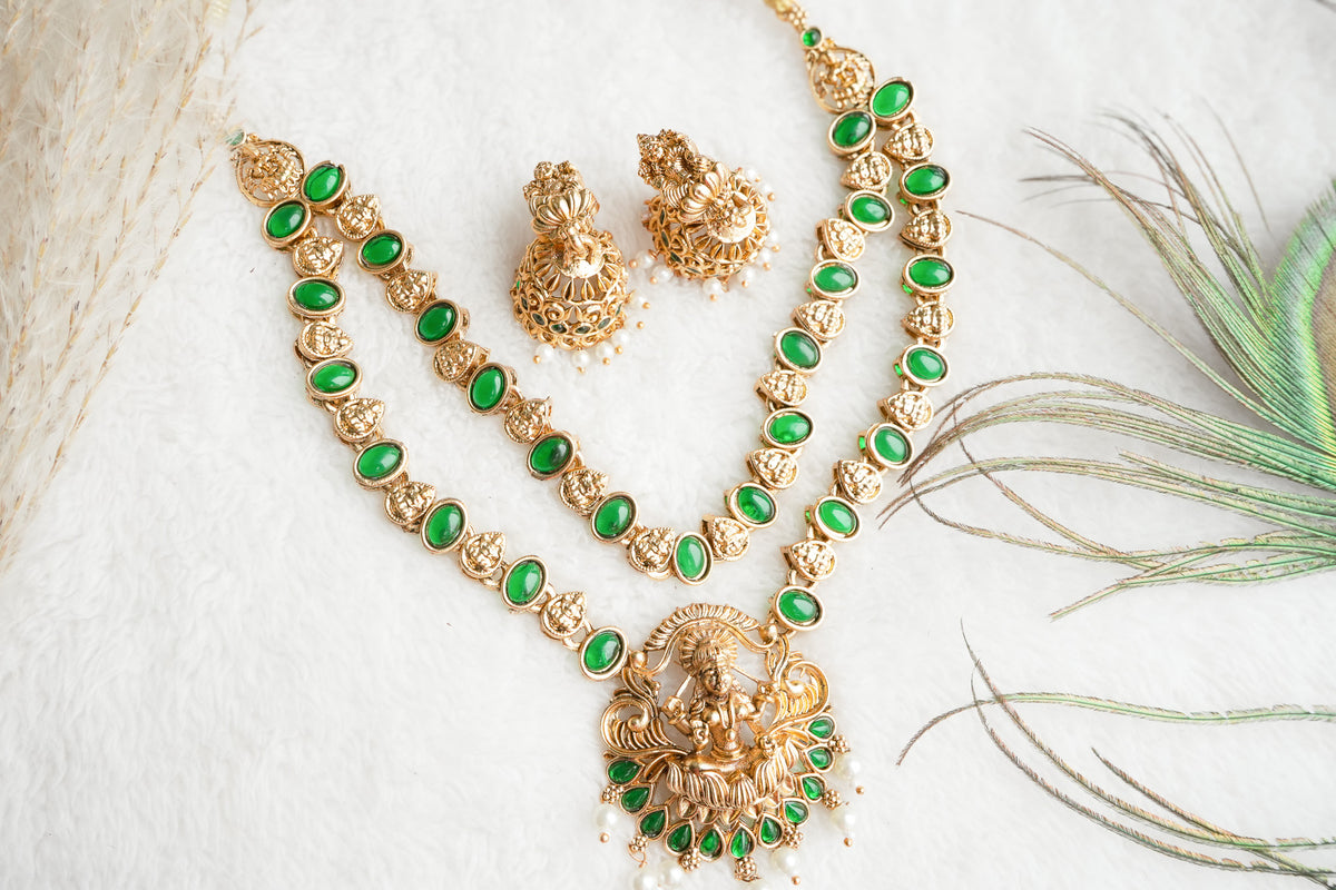 Bhama Traditional double layered long haram set with idol inspired motif