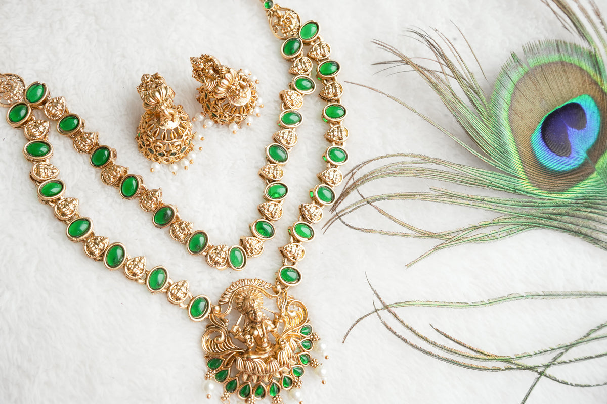 Bhama Traditional double layered long haram set with idol inspired motif