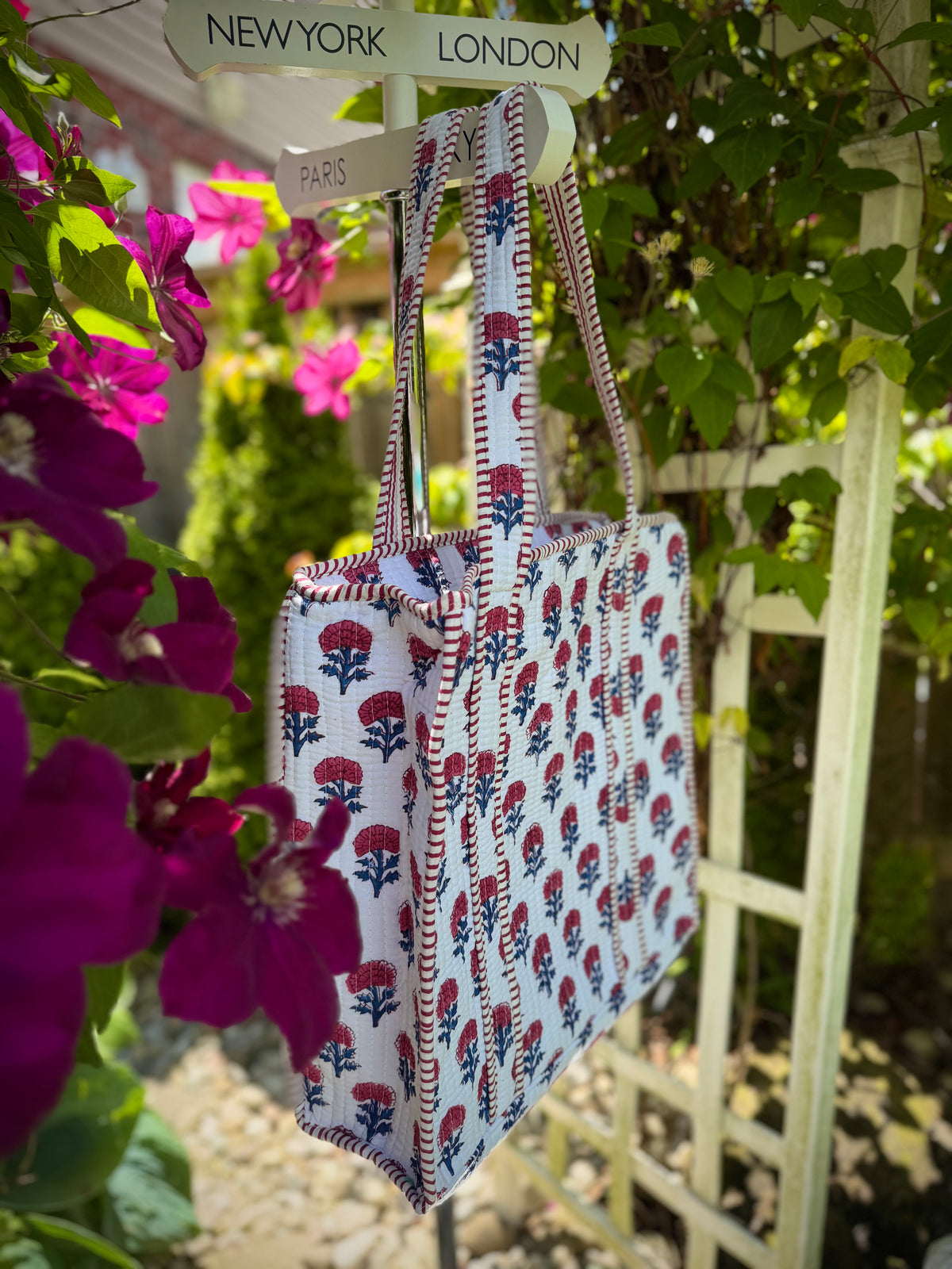 Pink and White Floral Tote Bag