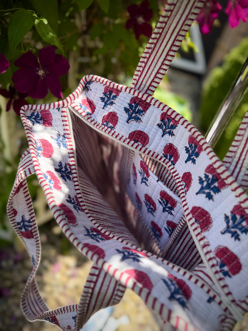 Pink and White Floral Tote Bag