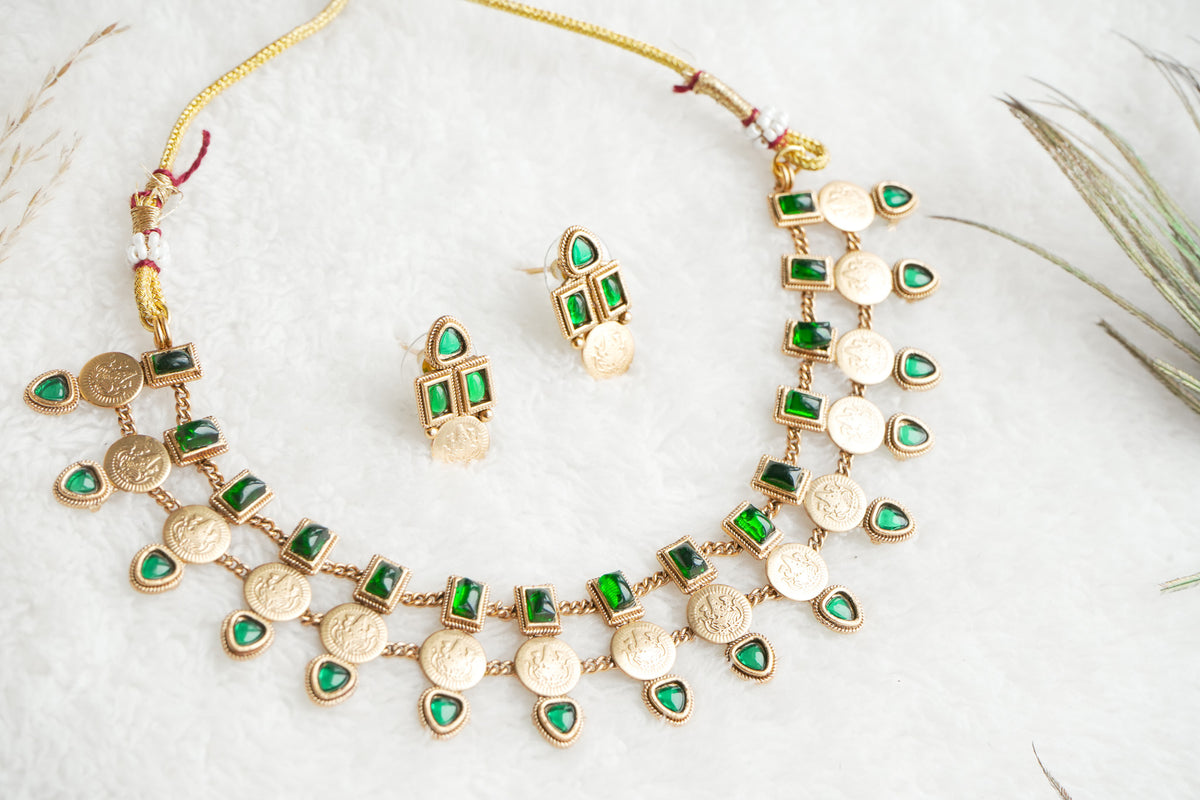 Darsatha Traditional 3- layered coin  necklace set