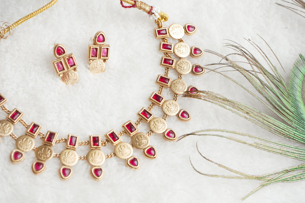 Darsatha Traditional 3- layered coin  necklace set