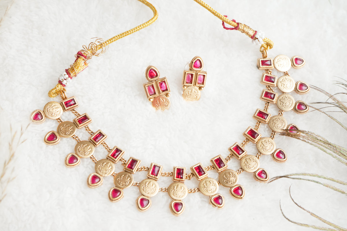 Darsatha Traditional 3- layered coin  necklace set