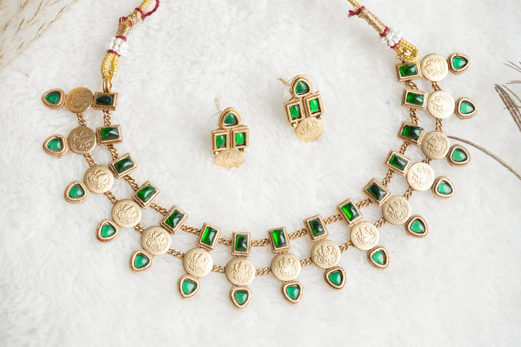 Darsatha Traditional 3- layered coin  necklace set