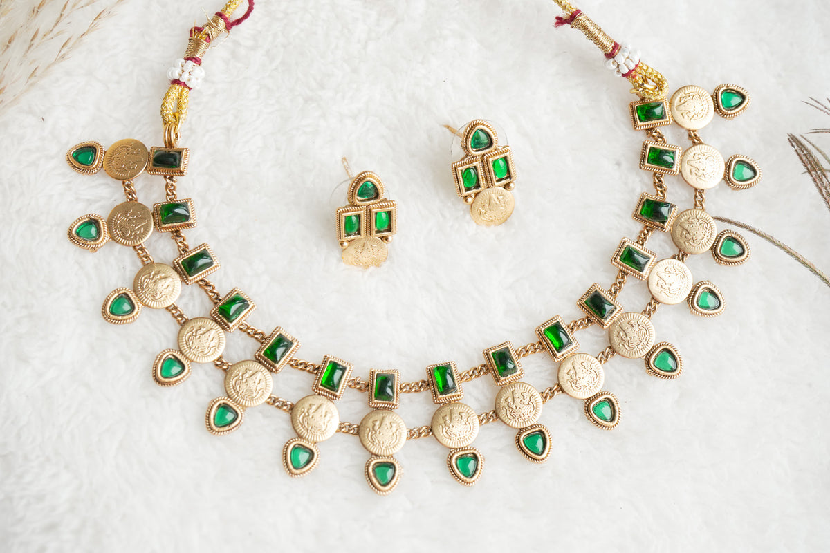Darsatha Traditional 3- layered coin  necklace set