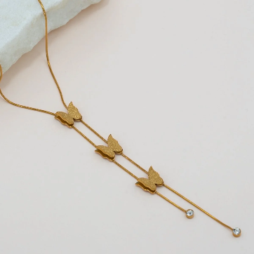 Gold Plated Butterfly Long Chain Necklace