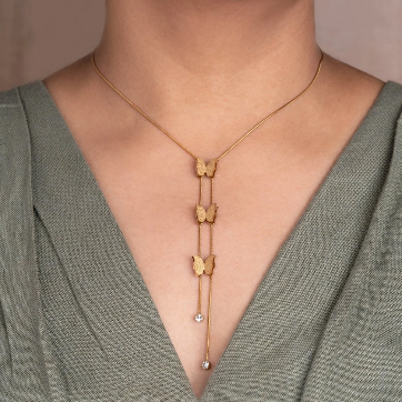 Gold Plated Butterfly Long Chain Necklace