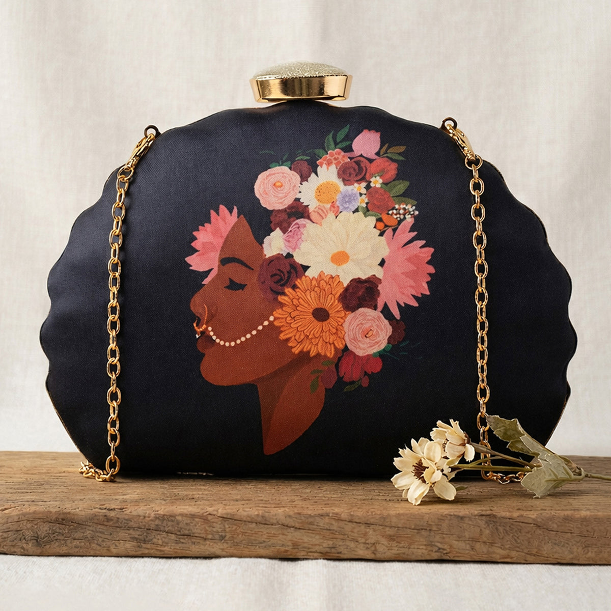 PRINTED WAVY SHAPED Handbag With Metal Accents