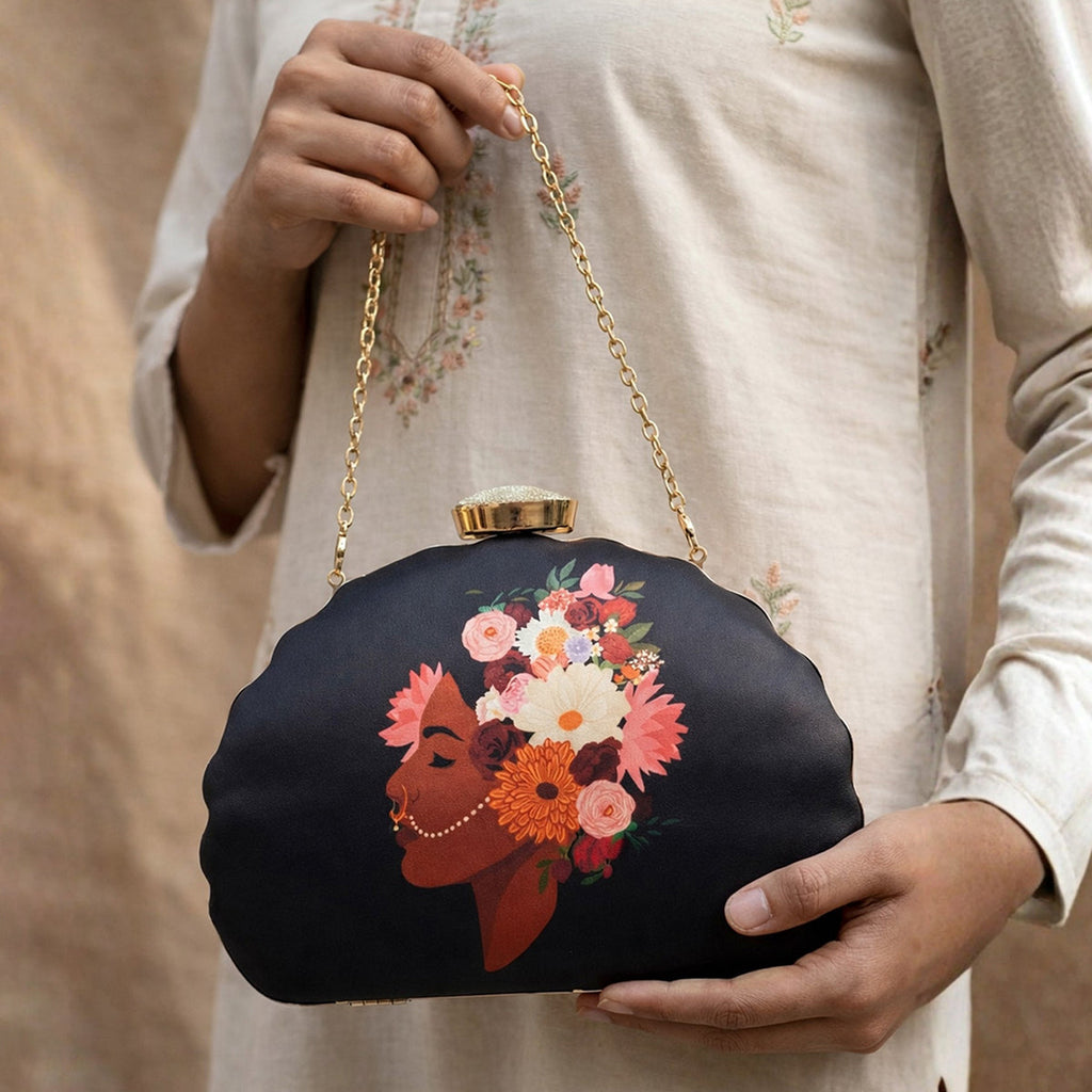 PRINTED WAVY SHAPED Handbag With Metal Accents