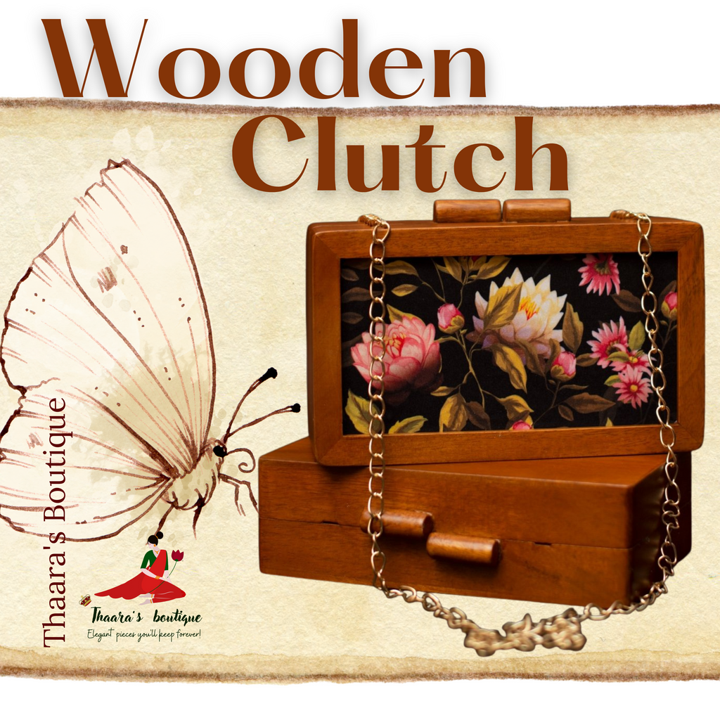 FLORAL WOODEN PRINTED CLUTCH