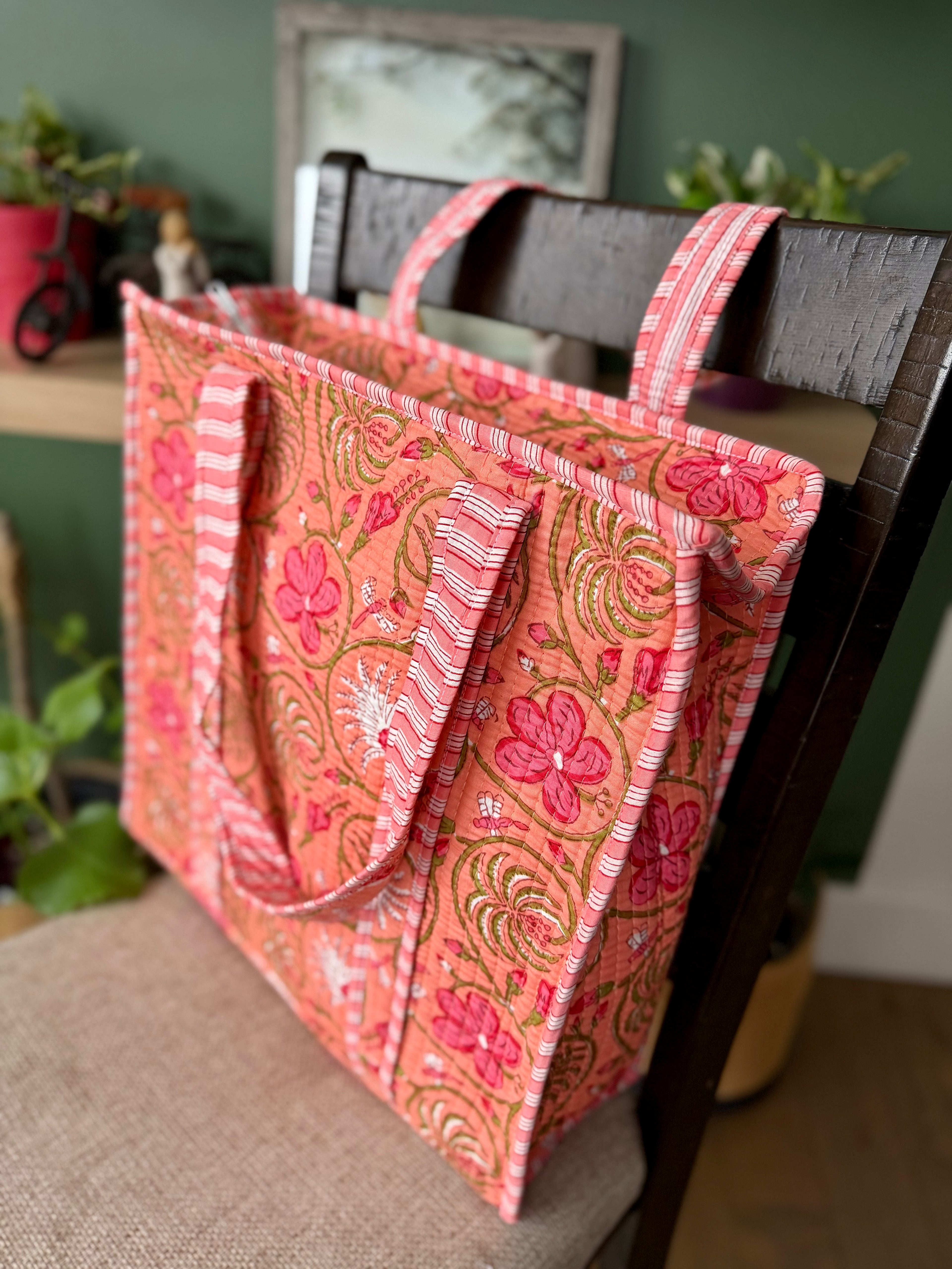 TOTE CORAL FLORAL PRINT