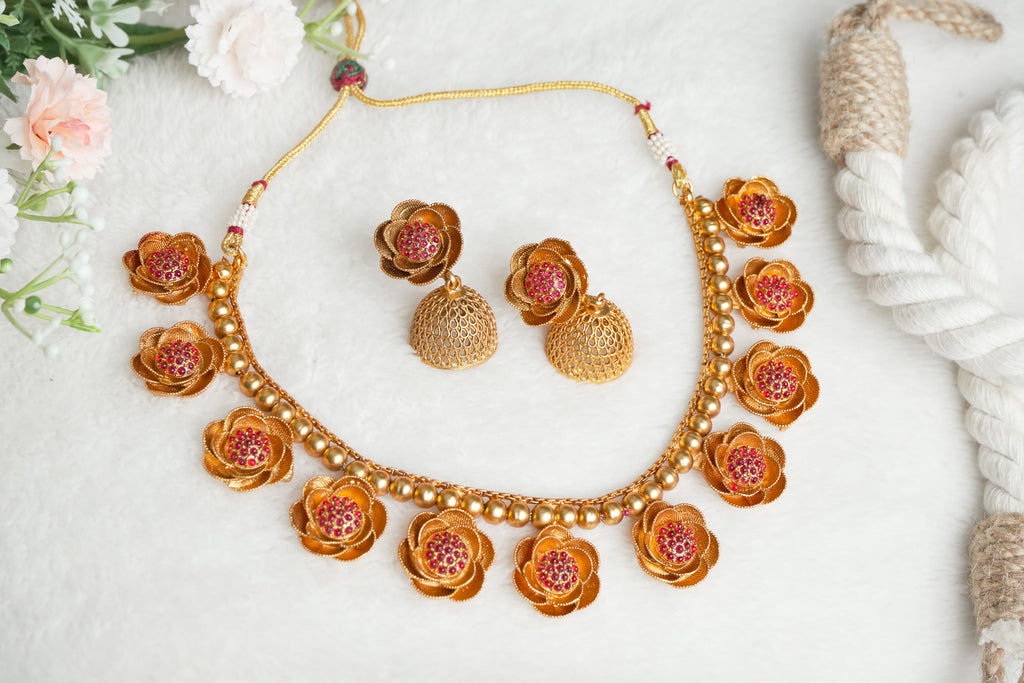 Nirvi Traditional designer necklace set with floral motifs