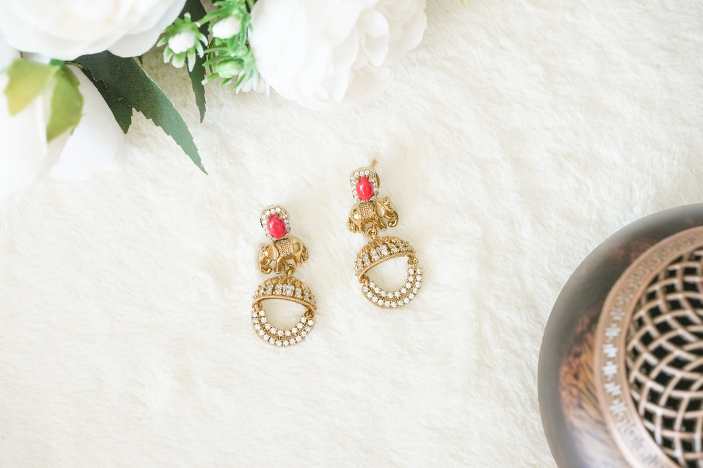 Ritika Elephant Coral & AD stone with matching Earrings