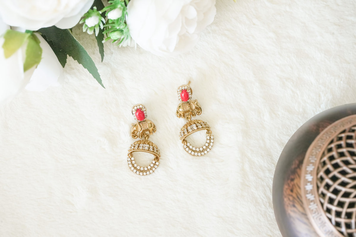 Ritika Elephant Coral & AD stone with matching Earrings