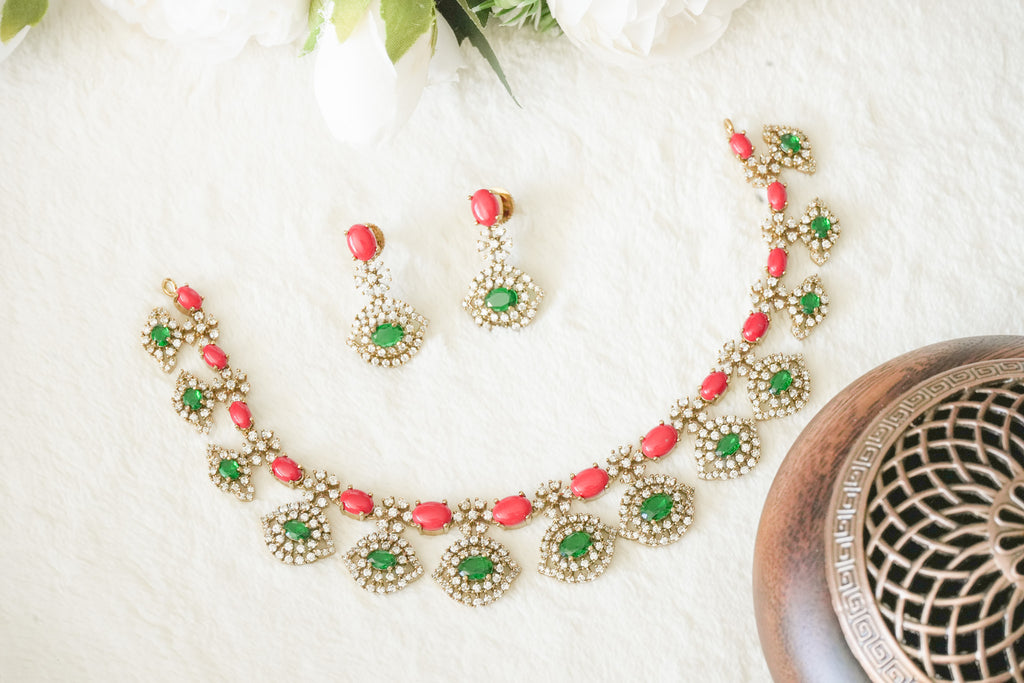 Saanvi AD Stone Necklace with matching Earrings
