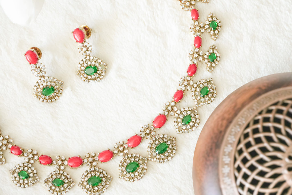 Saanvi AD Stone Necklace with matching Earrings