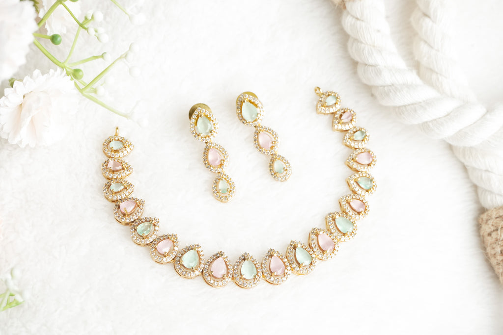 Snow White AD Stone Necklace with matching Earrings