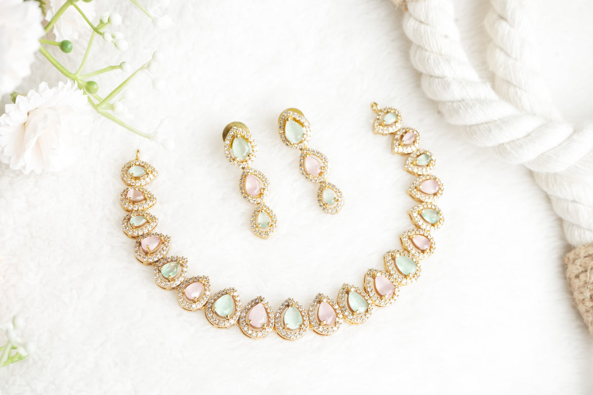 Snow White AD Stone Necklace with matching Earrings