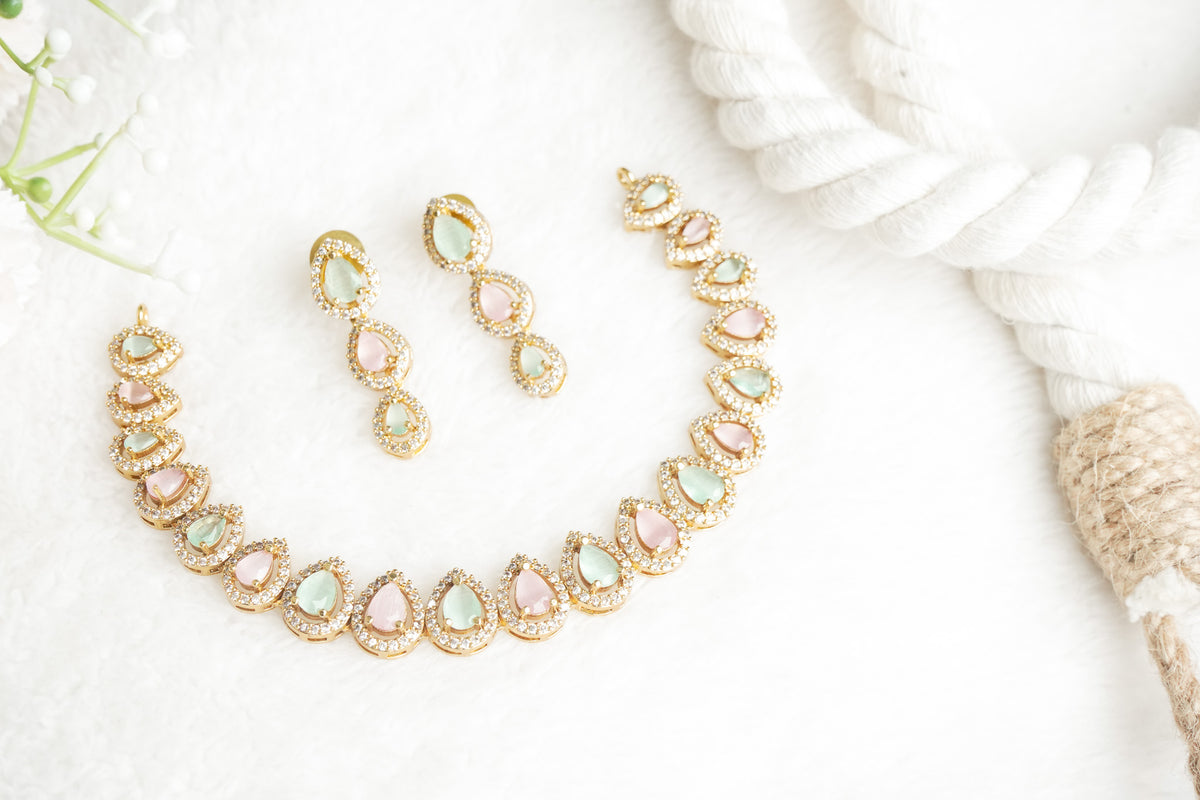 Snow White AD Stone Necklace with matching Earrings